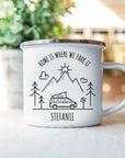 Personalisierbare Emaille Tasse »Home is where we park it«