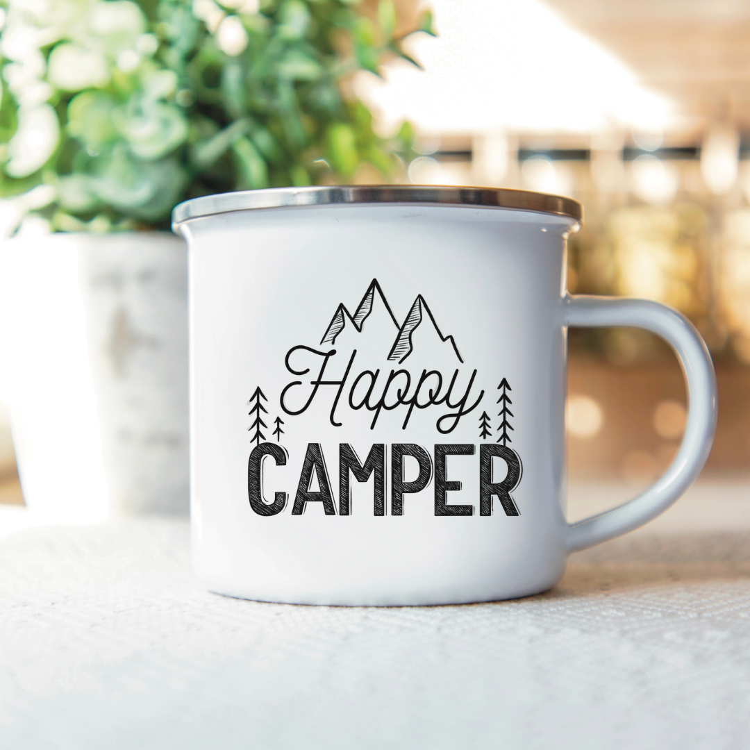 Emaille Tasse »Happy Camper«